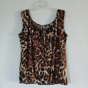 Y2K Star Vixen Women's Petite Sleeveless Peasant Top with Tie Neck, Animal Print